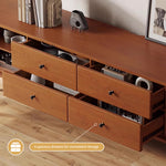 Load image into Gallery viewer, Mid-Century Modern TV Stand with Dual Arch Doors and 4 Solid Wood Drawers