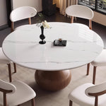 Load image into Gallery viewer, Round Dining Table Wooden Base and Ceramic Stone Top Modern Aesthetic
