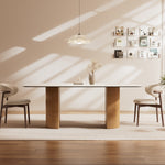 Load image into Gallery viewer, Square Dining Table White Marble Effect Top Semi-cylindrical Wooden Base for 6 People