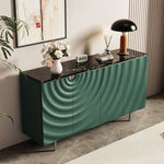 Load image into Gallery viewer, 62.4" Modern Ripple Design Green Sideboard with Black Stone Top