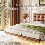 Load image into Gallery viewer, Modern Floating Bed with LED Lighting & Upholstered Headboard