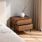 Load image into Gallery viewer, Modern Nightstand with Black Metal Legs Natural Wood Finish & Spacious Drawer