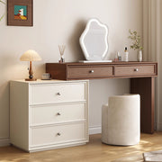 Solid Wood Vanity Desk with Side Cabinet and Upholstered Stool