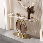 Load image into Gallery viewer, Modern Sintered Stone Entryway Console Table with Gold Metal Artistic Base