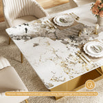 Load image into Gallery viewer, Elegant Marble Dining Table with Gold Accents