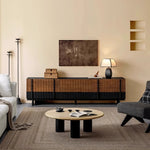 Load image into Gallery viewer, 78" Sleek Rattan and Black Wood TV Stand Media Console Modern Minimalist Design with Textured Grille Front