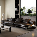 Load image into Gallery viewer, Modern Low-Profile Leather Sofa Deep Brown Upholstery with Wide Armrests & Metal Legs