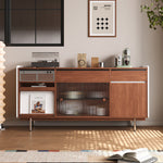 Load image into Gallery viewer, 59.1"/70.9" Modern Walnut Sideboard Cabinet with Fluted Glass Sliding Doors & Open Storage