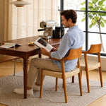 Load image into Gallery viewer, Modern Solid Wood Dining Chair with Handwoven Paper Rope Seat and Sculptural Armrests 1 Piece