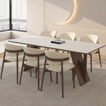 Load image into Gallery viewer, Modern Dining Table White Rock Slab Top Solid Wood Base