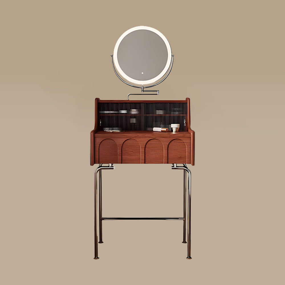 Brown Makeup Vanity Table Set with LED Mirror & Stool