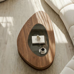 Load image into Gallery viewer, Modern Oval Wood Coffee Table with Glass Inlay Sculptural Layered Base