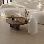 Load image into Gallery viewer, Modern Round Coffee Table with Glass Side Table Walnut Finish Center Table with Sculptural Base
