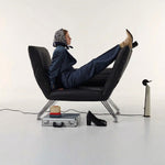 Load image into Gallery viewer, Modern Sculptural Leather Lounge Chair Adjustable Armrest Accent Chair with Metal Legs Contemporary Artistic Seating