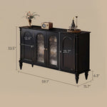 Load image into Gallery viewer, 59.1'' Modern Black Sideboard Cabinet Arched Glass Door Storage Buffet Cabinet for Dining Room
