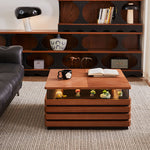 Load image into Gallery viewer, 29'' Square Walnut Coffee Table with Built-In LED Display Shelf