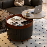 Load image into Gallery viewer, Modern Round Side Table with Hidden Storage and Drawers on Wheels