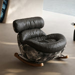 Load image into Gallery viewer, Modern Rocking Lounge Chair with Leather Cushion and Walnut Rocker Base
