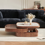 Load image into Gallery viewer, 34.7'' Modern Solid Wood Coffee Table with Marble Top Hidden Storage Rounded Minimalist Design