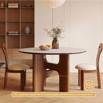 Load image into Gallery viewer, Modern Round Dining Table with Solid Wood Base and Ceramic Stone Top