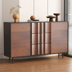 Load image into Gallery viewer, 62.9'' Modern Walnut Sideboard Fluted Wood Storage Cabinet with Metal Frame and Doors