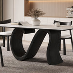 Load image into Gallery viewer, Creative S-shaped Walnut Base Round Dining Table with Marble Effect Surface
