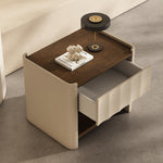 Load image into Gallery viewer, Modern Minimalist Nightstand with Soft Leather Finish and Walnut Top Drawer Bedside Table