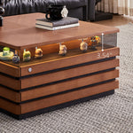 Load image into Gallery viewer, 29'' Square Walnut Coffee Table with Built-In LED Display Shelf