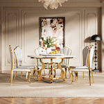 Load image into Gallery viewer, Vintage Marble Effect Dining Table With Royal Style Stainless Steel Base & Lazy Susa