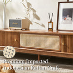 Load image into Gallery viewer, 70.2'' TV Stand Sliding Rolling Door Rattan TV Console Media Cabinet for Modern Living