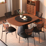 Load image into Gallery viewer, 59" Modern Round Dining Table with Rotating Lazy Susan Walnut Veneer Top Pedestal Base Dining Table