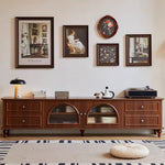 Load image into Gallery viewer, Vintage Walnut Living Room Furniture Set TV Console with Fluted Glass Doors & Coffee Table