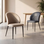 Load image into Gallery viewer, Contemporary Faux Leather Dining Chair with Curved Back Upholstered Seat Black Metal Legs 1 Piece