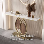 Load image into Gallery viewer, Modern Sintered Stone Entryway Console Table with Gold Metal Artistic Base