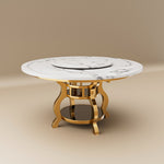 Load image into Gallery viewer, Vintage Marble Effect Dining Table With Royal Style Stainless Steel Base & Lazy Susa