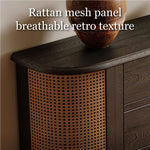 Load image into Gallery viewer, 35.4'' Modern Entryway Console Table with Rattan Panels Black Wood Hallway Table with 2 Drawers & Lower Shelf Decorative Accent Table