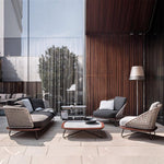 Load image into Gallery viewer, Modern Outdoor Lounge Chair with Handwoven Rope Backrest and Solid Wood Base