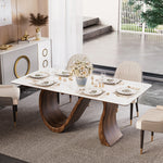 Load image into Gallery viewer, Walnut S-Base Marble-Effect Round Dining Table + White & Gold Circular-Accent Buffet Cabinet Set