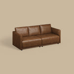 Load image into Gallery viewer, Modern Brown Faux Leather Sofa with Deep Cushions & Clean Lines