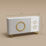 Load image into Gallery viewer, Walnut S-Base Marble-Effect Round Dining Table + White & Gold Circular-Accent Buffet Cabinet Set
