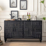 Load image into Gallery viewer, 61.4'' Black Textured Sideboard Cabinet with Decorative Carved Doors