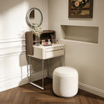 Load image into Gallery viewer, Luxury White Makeup Vanity Modern Compact Table with LED Mirror