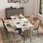 Load image into Gallery viewer, Modern Luxe Dining Suite Elegant White Extendable Table & Gray-Gold Sideboard Set