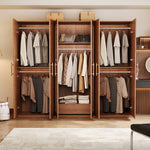 Load image into Gallery viewer, 78"H Walnut Rattan Six-Door Wardrobe Modern Natural Fusion Design