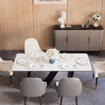 Load image into Gallery viewer, Modern Luxury Dining Set S-Shaped Walnut Base Marble-Effect Table × Gray & Gold Sideboard