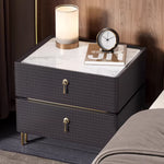 Load image into Gallery viewer, Luxury Bedside Table with Textured Front Panels and Brass Accents