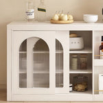 Load image into Gallery viewer, Multi-Functional Dining Table Rotating & Foldable Sideboard Sintered Stone Top Storage Cabinet with Fluted Glass Doors