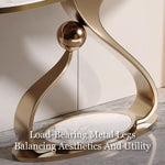 Load image into Gallery viewer, Modern Sintered Stone Entryway Console Table with Gold Sculptural Metal Base