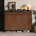 Load image into Gallery viewer, 55.1'' Modern Walnut Shoe Cabinet with Drawers Hidden Shoe Storage Entryway Cabinet
