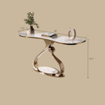 Load image into Gallery viewer, Modern Sintered Stone Entryway Console Table with Gold Sculptural Metal Base
